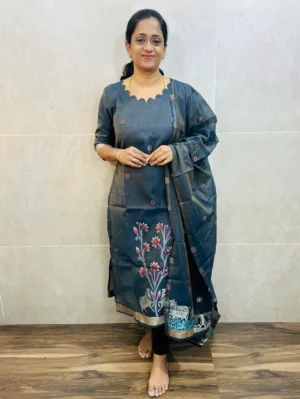 Soft Benaras silk top (cotton lining) with allover jamdani weaving paired with Benaras silk dupatta