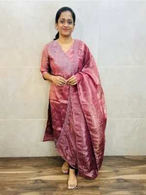 Premium soft crush organza top(crepe lining) with allover embroidery paired with organza dupatta