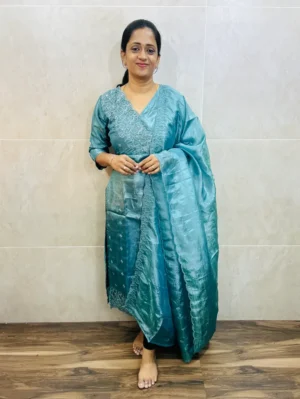 Premium soft crush organza top(crepe lining) with allover embroidery paired with organza dupatta