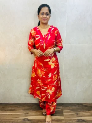 Printed premium silk cotton top(Aline) paired with silk cotton bottom(semi palazzo)