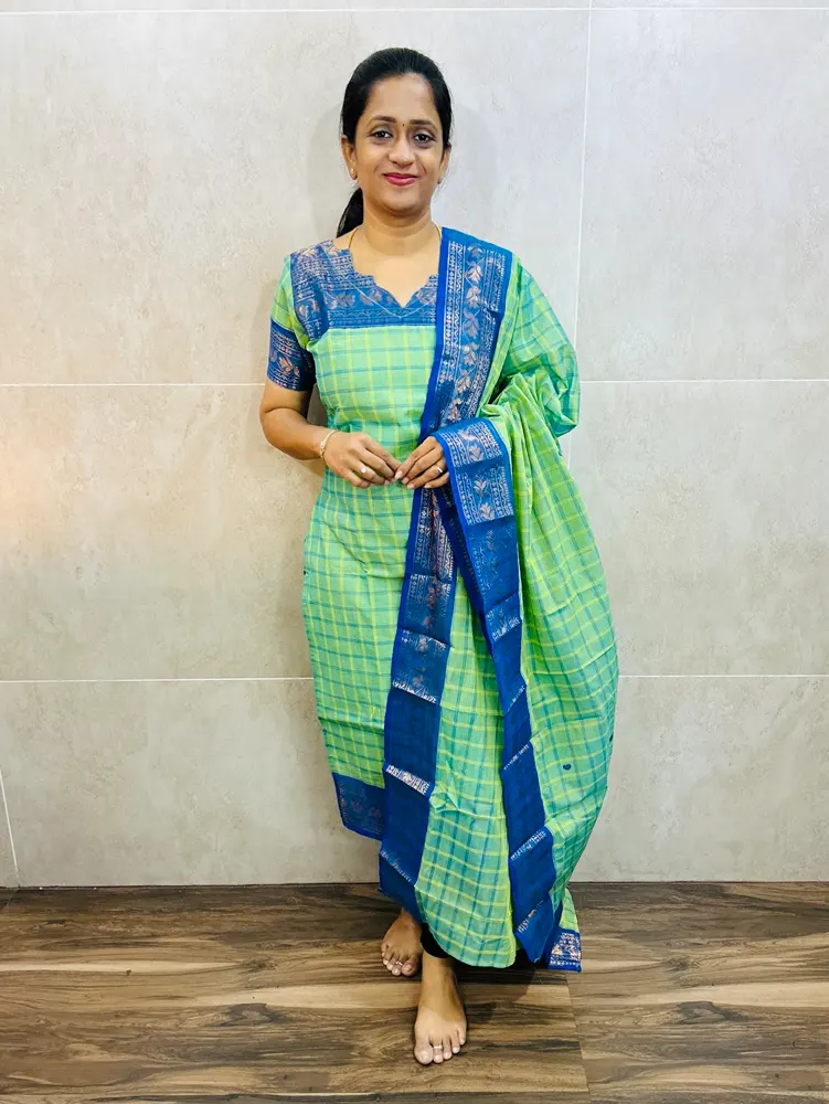 (TOP ONLY)Pure chettinad cotton top(cotton lining) with allover thread weaving buttas