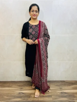 Georgette top (crepe lining) with mirror worked patch work in yoke paired with Georgette dupatta and silk bottom (free size)