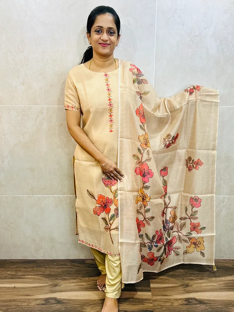 Premium soft tissue silk top (cotton lining) paired with printed soft Kota silk dupatta and silk bottom (free size) - Image 2