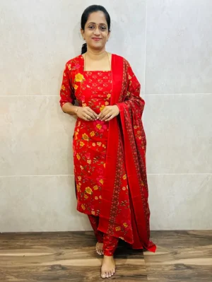 Printed Jaipur cotton top (cotton lining) paired with printed cotton dupatta and cotton bottom (Free size)