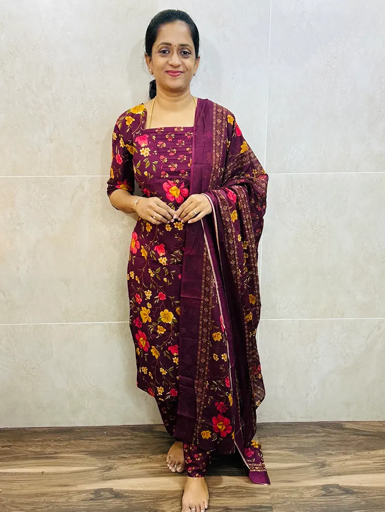 Printed Jaipur cotton top (cotton lining) paired with printed cotton dupatta and cotton bottom (Free size)