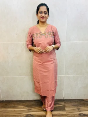 Semi raw silk top with exclusive handwork on yoke paired with semi raw silk bottom (semi palazzo)