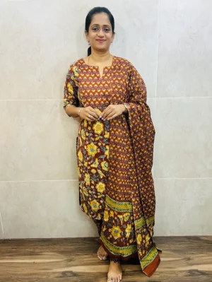 Printed Jaipur cotton top (cotton lining) paired with printed cotton dupatta and cotton bottom (Free size)