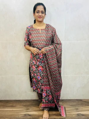 Printed Jaipur cotton top (cotton lining) paired with printed cotton dupatta and cotton bottom (Free size)