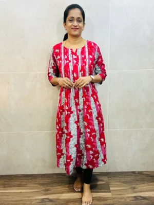 Printed rayon top (cotton lining) with pleated pattern on yoke (Aline pattern)