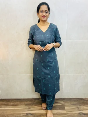 Pure handloom cotton top (cotton lining) with allover thread woven buttas paired with handloom cotton bottom (free size)