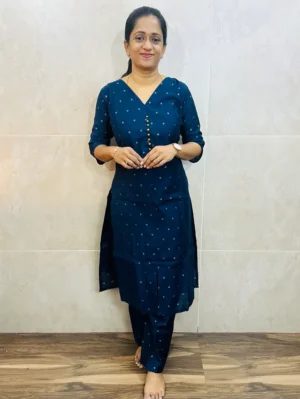 Semi raw silk top (cotton lining) with all over zari woven buttas paired with semi raw silk bottom (semi palazzo)