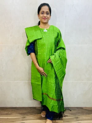 (TOP AND PANT ONLY)Premium semi raw silk top (cotton lining) with allover weavings paired semi raw silk bottom (free size)