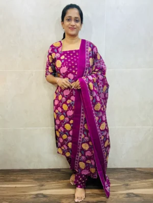 Printed Jaipur cotton top (cotton lining) paired with printed cotton dupatta and cotton bottom (Free size)