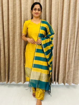 Semi raw silk top (cotton lining) paired with semi raw silk dupatta and semi raw silk bottom (free size)