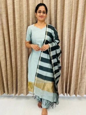 Semi raw silk top (cotton lining) paired with semi raw silk dupatta and semi raw silk bottom (free size)