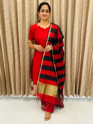 Semi raw silk top (cotton lining) paired with semi raw silk dupatta and semi raw silk bottom (free size)