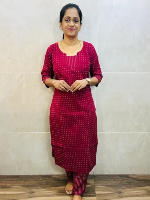 Pure handloom cotton top (cotton lining) with all over weaving paired with Handloom cotton bottom (free size)