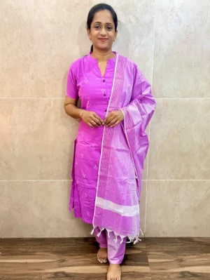 Pure handloom cotton top (cotton lining) with cotton dupatta and cotton bottom (free size)