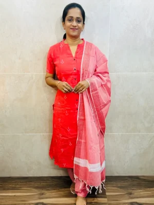 Pure handloom cotton top (cotton lining) with cotton dupatta and cotton bottom (free size)