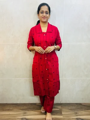 Pure handloom cotton top (cotton lining) with all over weaving paired with Handloom cotton bottom (free size)