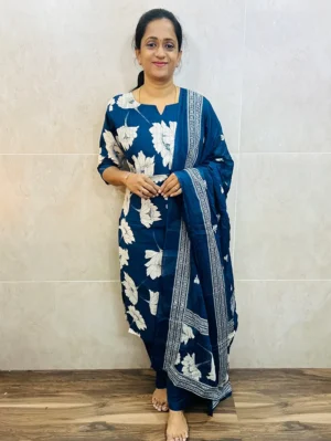 Printed Jaipur cotton top (cotton lining) paired with printed cotton dupatta and cotton bottom (Free size)