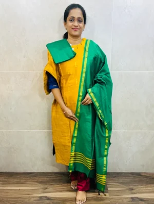 Semi raw silk top (cotton lining) paired with semi raw silk dupatta and semi raw silk bottom (free size)