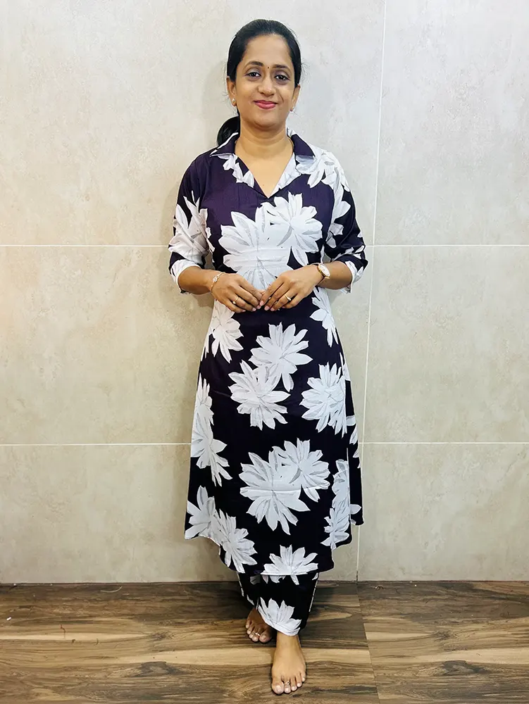 Soft rayon top (crepe lining) paired with rayon bottom (semi palazzo)