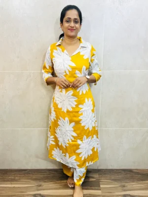 Soft rayon top (crepe lining) paired with rayon bottom (semi palazzo)