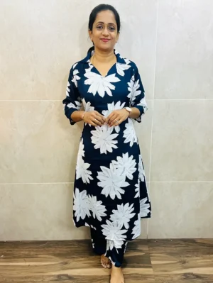 Soft rayon top (crepe lining) paired with rayon bottom (semi palazzo)