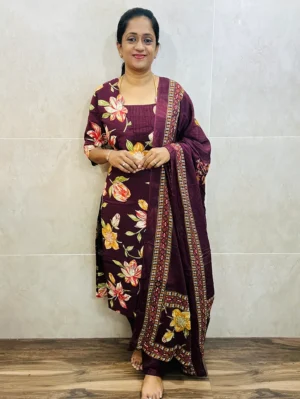 Printed Jaipur cotton top (cotton lining) paired with printed cotton dupatta and cotton bottom (Free size)