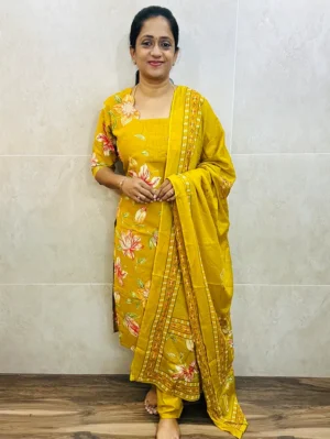 Printed Jaipur cotton top (cotton lining) paired with printed cotton dupatta and cotton bottom (Free size)