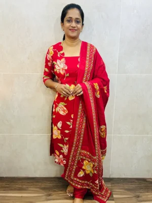 Printed Jaipur cotton top (cotton lining) paired with printed cotton dupatta and cotton bottom (Free size)