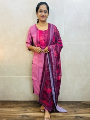 Soft muslin silk top (crepe lining) paired with muslin silk dupatta and silk bottom (straight cut)