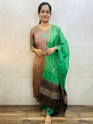 Semi Tussar top (cotton lining) with semi Tussar dupatta and semi Tussar bottom (free size)