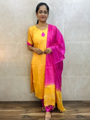 Semi Tussar top (cotton lining) with semi Tussar dupatta and semi Tussar bottom (free size)