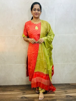 Semi Tussar top (cotton lining) with semi Tussar dupatta and semi Tussar bottom (free size)