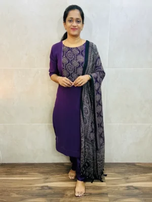 Georgette top (crepe lining) with mirror worked patch work in yoke paired with Georgette dupatta and silk bottom (free size)