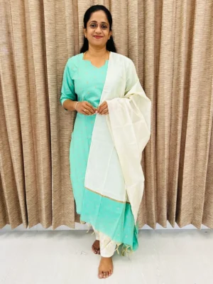 Semi raw silk top (cotton lining) paired with semi raw silk dupatta and semi raw silk bottom (free size)