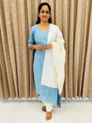 Semi raw silk top (cotton lining) paired with semi raw silk dupatta and semi raw silk bottom (free size)