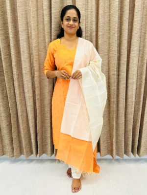 Semi raw silk top (cotton lining) paired with semi raw silk dupatta and semi raw silk bottom (free size)