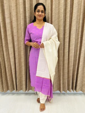 Semi raw silk top (cotton lining) paired with semi raw silk dupatta and semi raw silk bottom (free size)