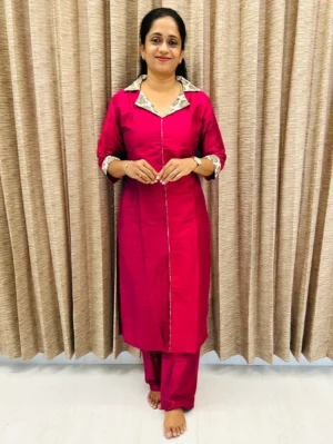 Semi raw silk top (cotton lining) paired with semi raw silk bottom (semi palazzo)