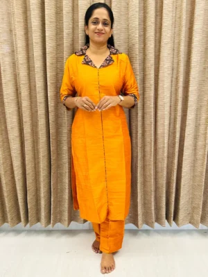 Semi raw silk top (cotton lining) paired with semi raw silk bottom (semi palazzo)