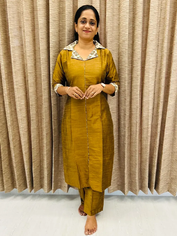 Semi raw silk top (cotton lining) paired with semi raw silk bottom (semi palazzo)