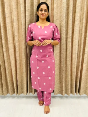 Pure handloom cotton top (cotton lining) with all over weaving paired with Handloom cotton bottom (semi palazzo)