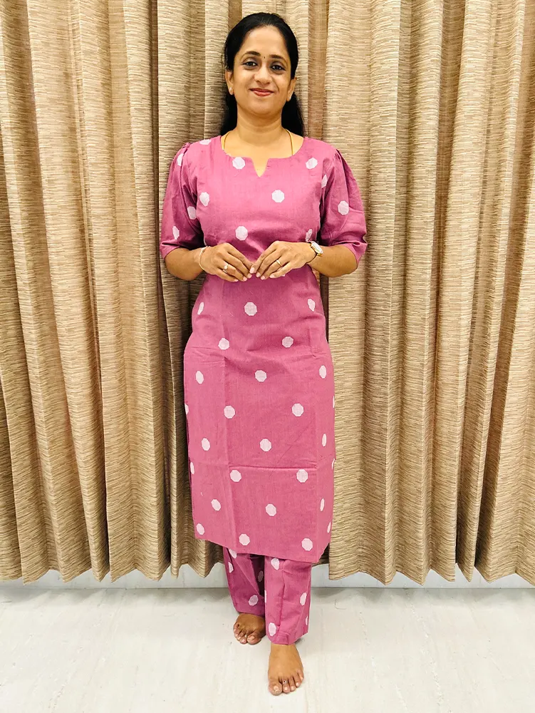 Pure handloom cotton top (cotton lining) with all over weaving paired with Handloom cotton bottom (semi palazzo)