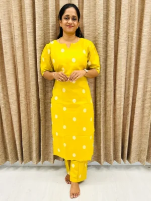 Pure handloom cotton top (cotton lining) with all over weaving paired with Handloom cotton bottom (semi palazzo)