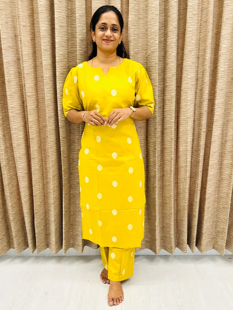 Pure handloom cotton top (cotton lining) with all over weaving paired with Handloom cotton bottom (semi palazzo)