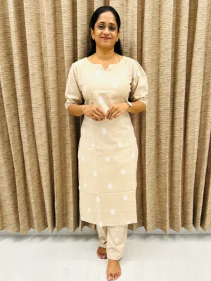 Pure handloom cotton top (cotton lining) with all over weaving paired with Handloom cotton bottom (semi palazzo)