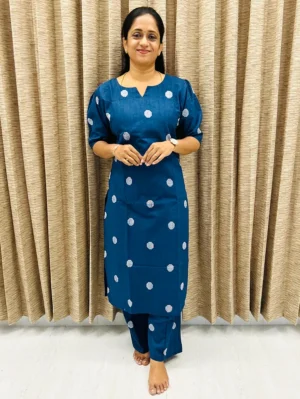 Pure handloom cotton top (cotton lining) with all over weaving paired with Handloom cotton bottom (semi palazzo)